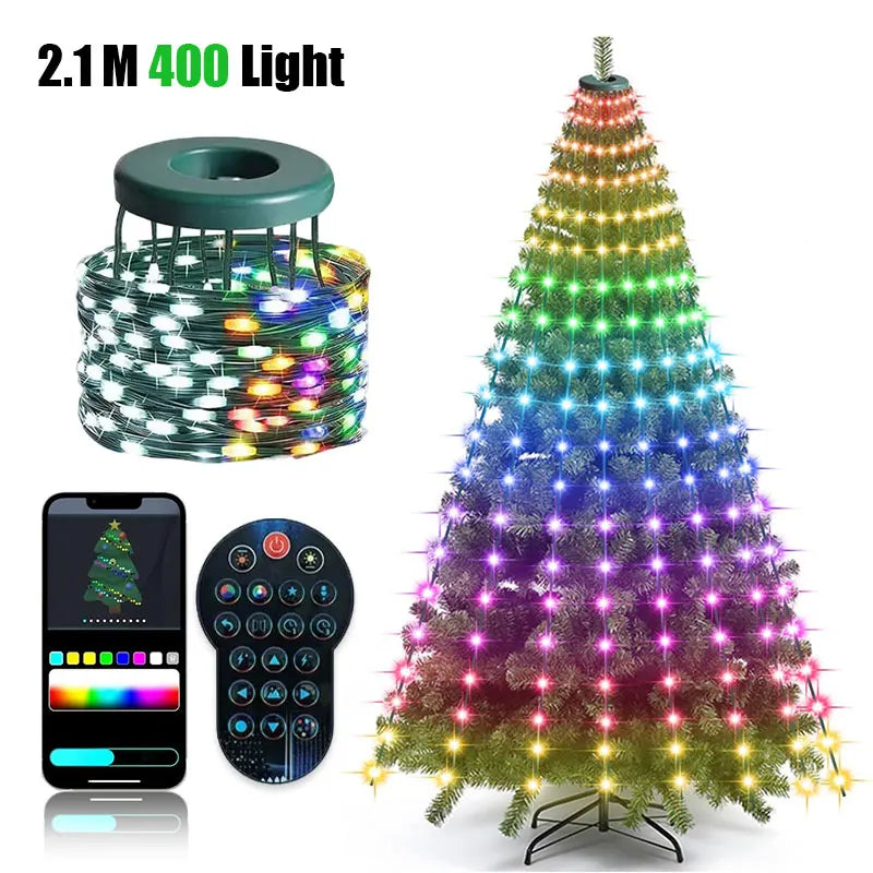 Árvore de Natal Inteligente de 2,1 m com 400 LEDs, Luzes de Natal